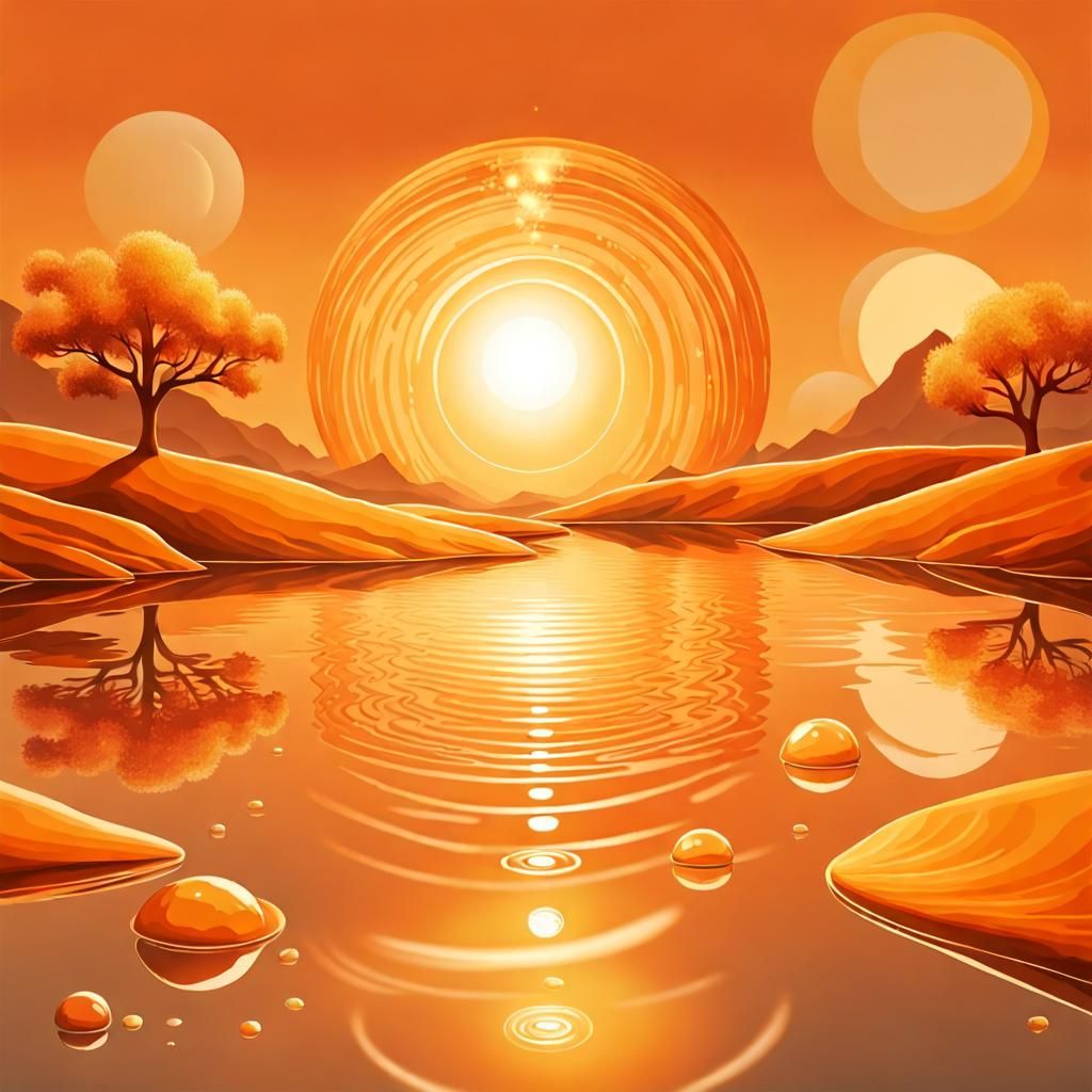 Surreal Sun Over Orange Landscape Illustration