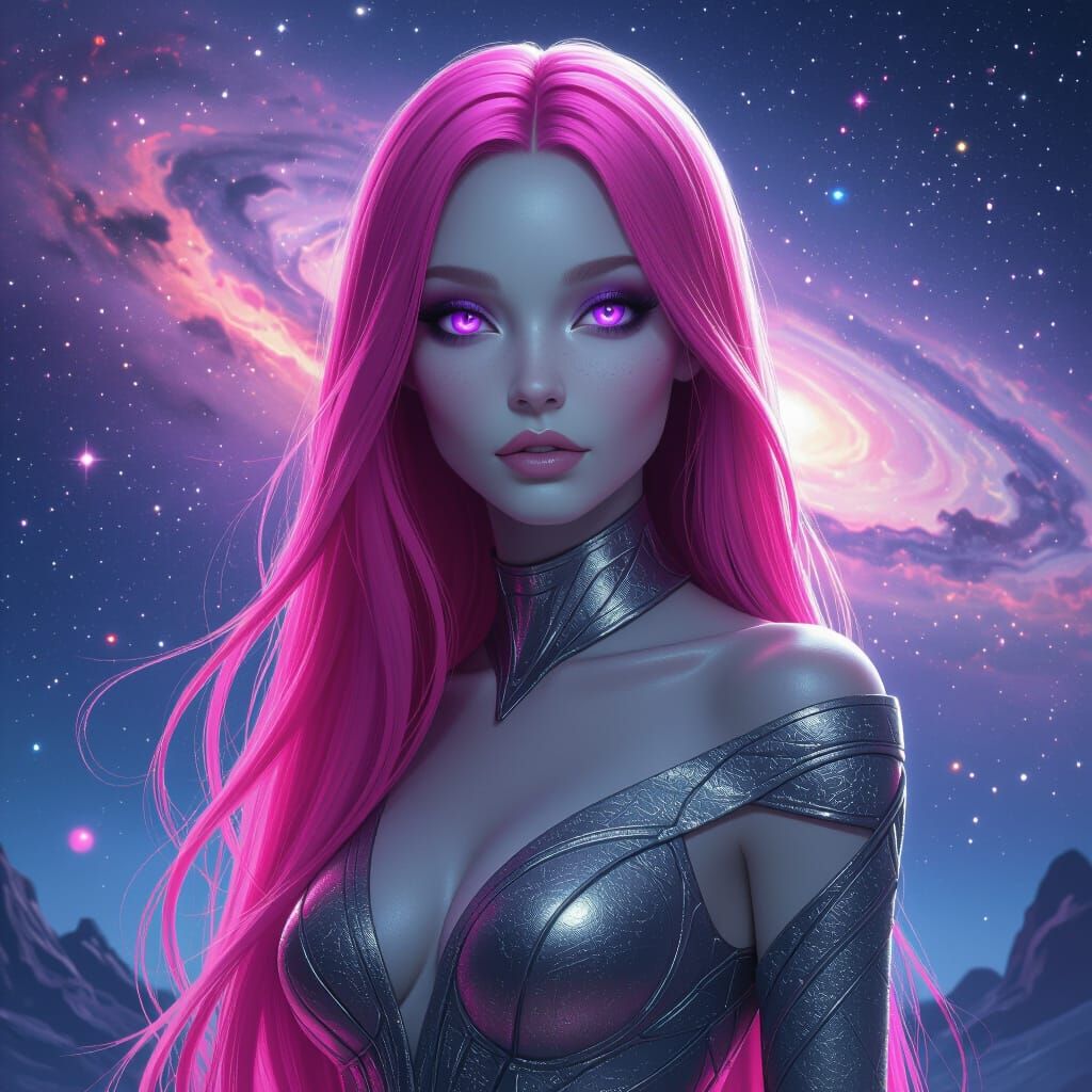 Elegant Alien Woman in Futuristic Galaxy Style