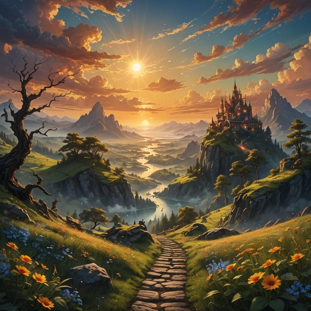 Sunrise Landscape: Detailed Matte Painting in Unreal Engine