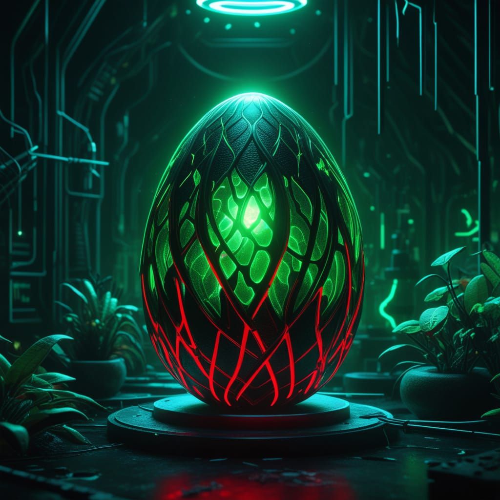 Glowing Bioluminescent Dragon Egg in a Futuristic Laboratory