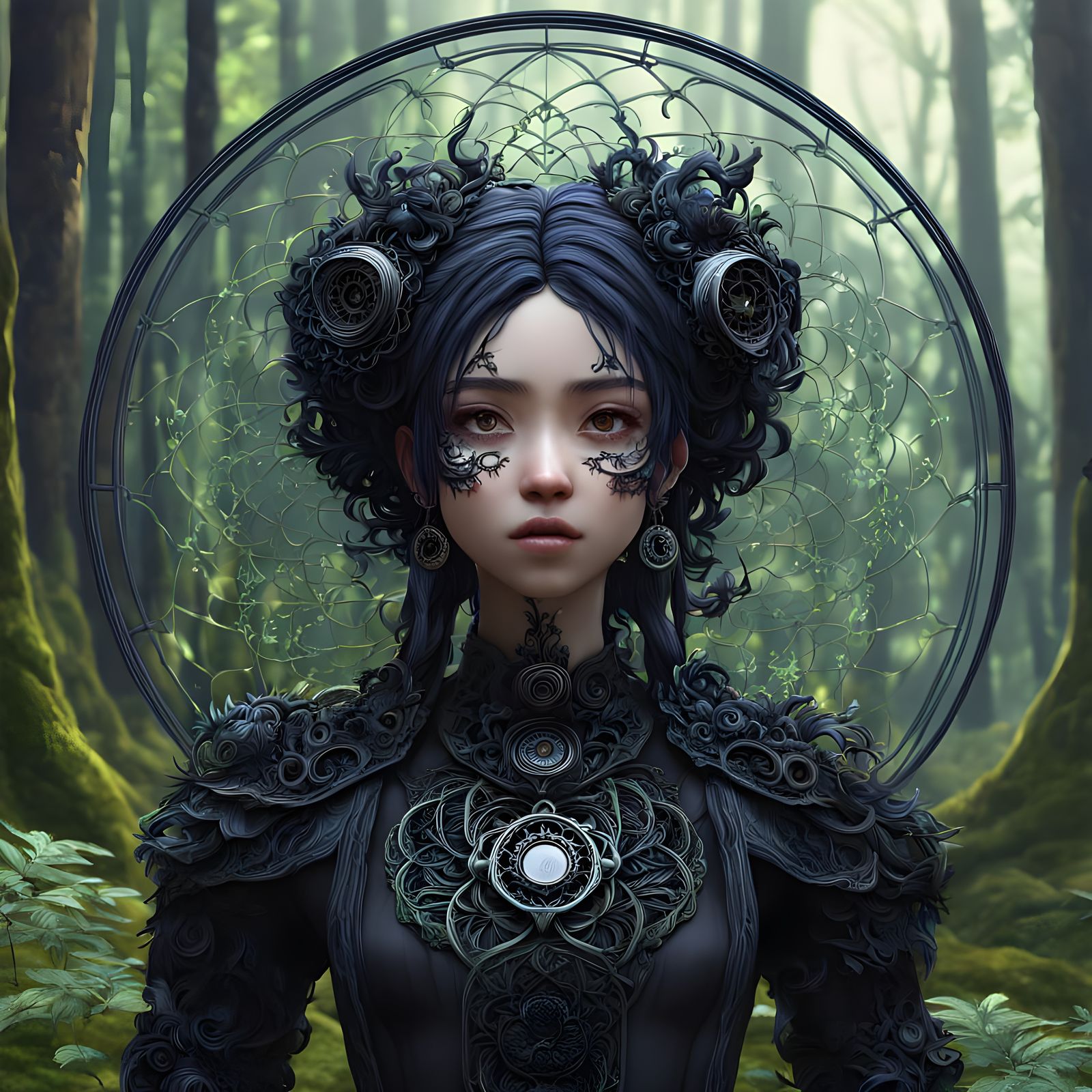 Goth Latina Forest in 3D Anime Style