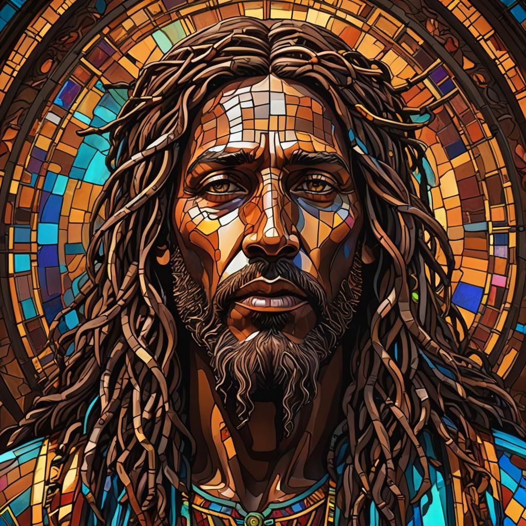 Neon Stained Glass Jesus with Dreads