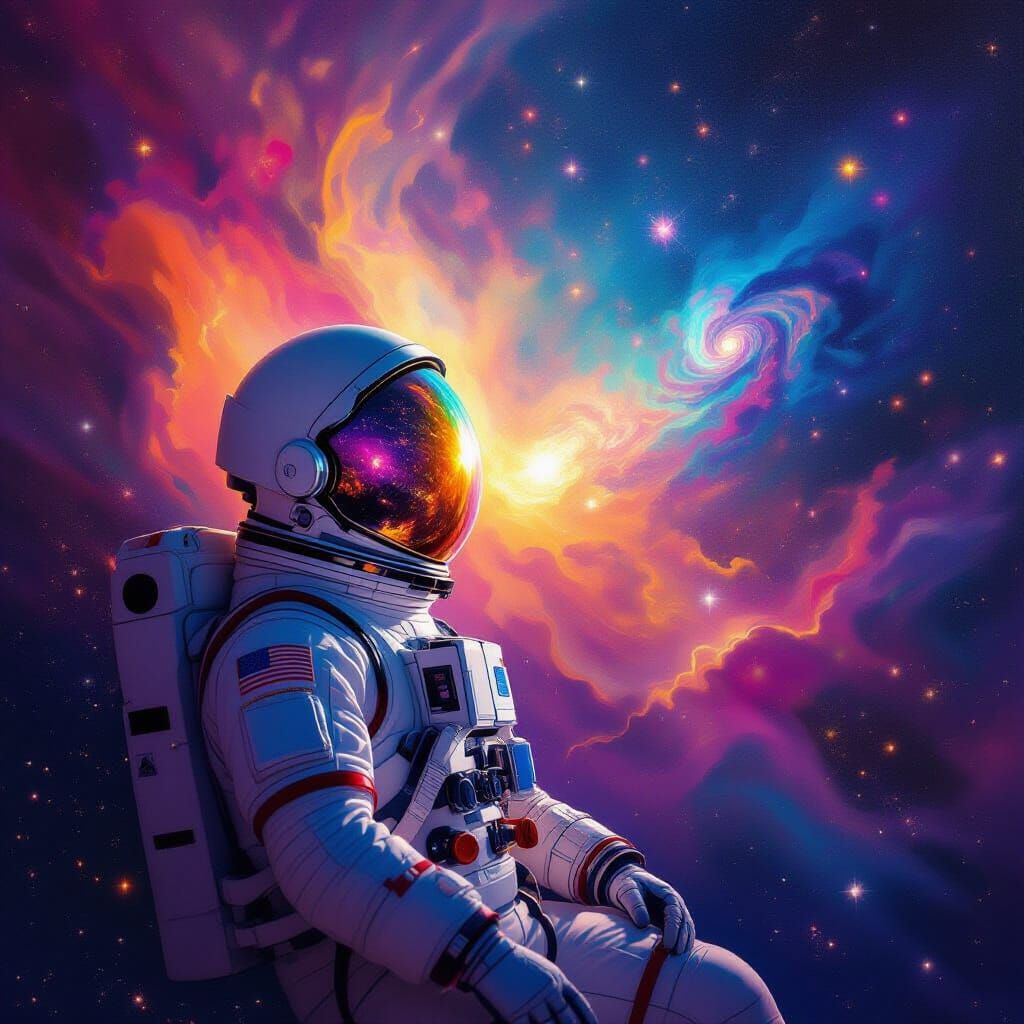 Astronaut Adrift in Cosmic Nebula