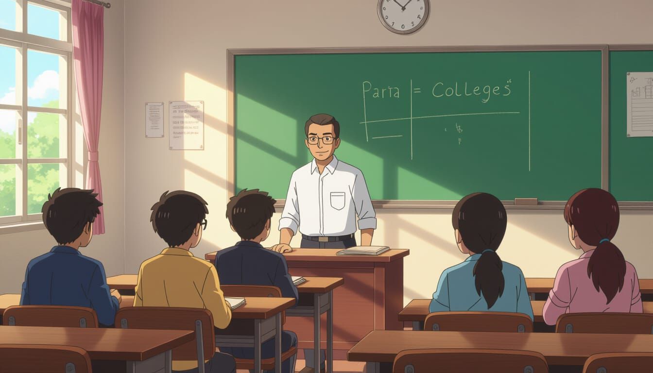 Indian College Classroom with Professor Sharma, Cartoon Styl...