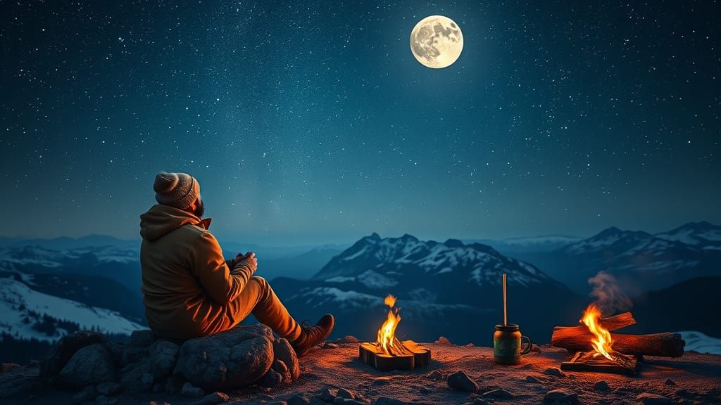 Peaceful Solo Camper Under Starry Night Sky