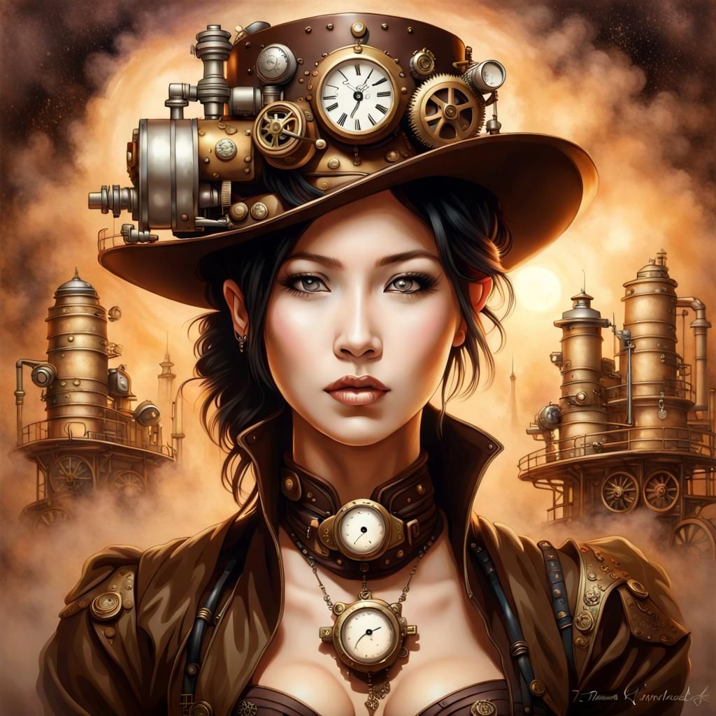 Steampunk Asian Woman Portrait in Ethereal Style