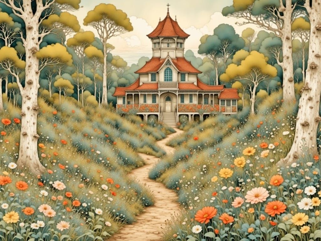 Enchanted Garden Pavilion in Folk Art Style