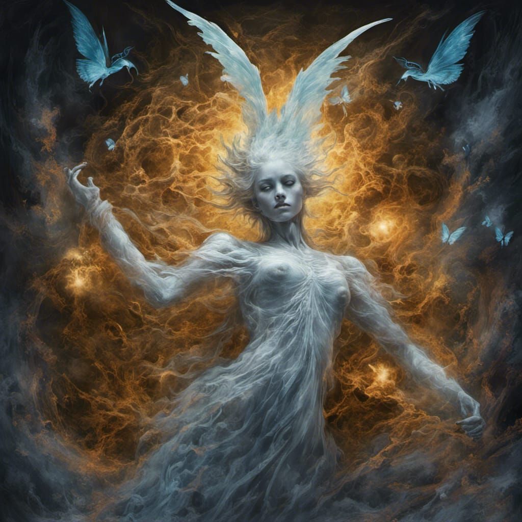 Glass Ghost Angel with Neon Cracks