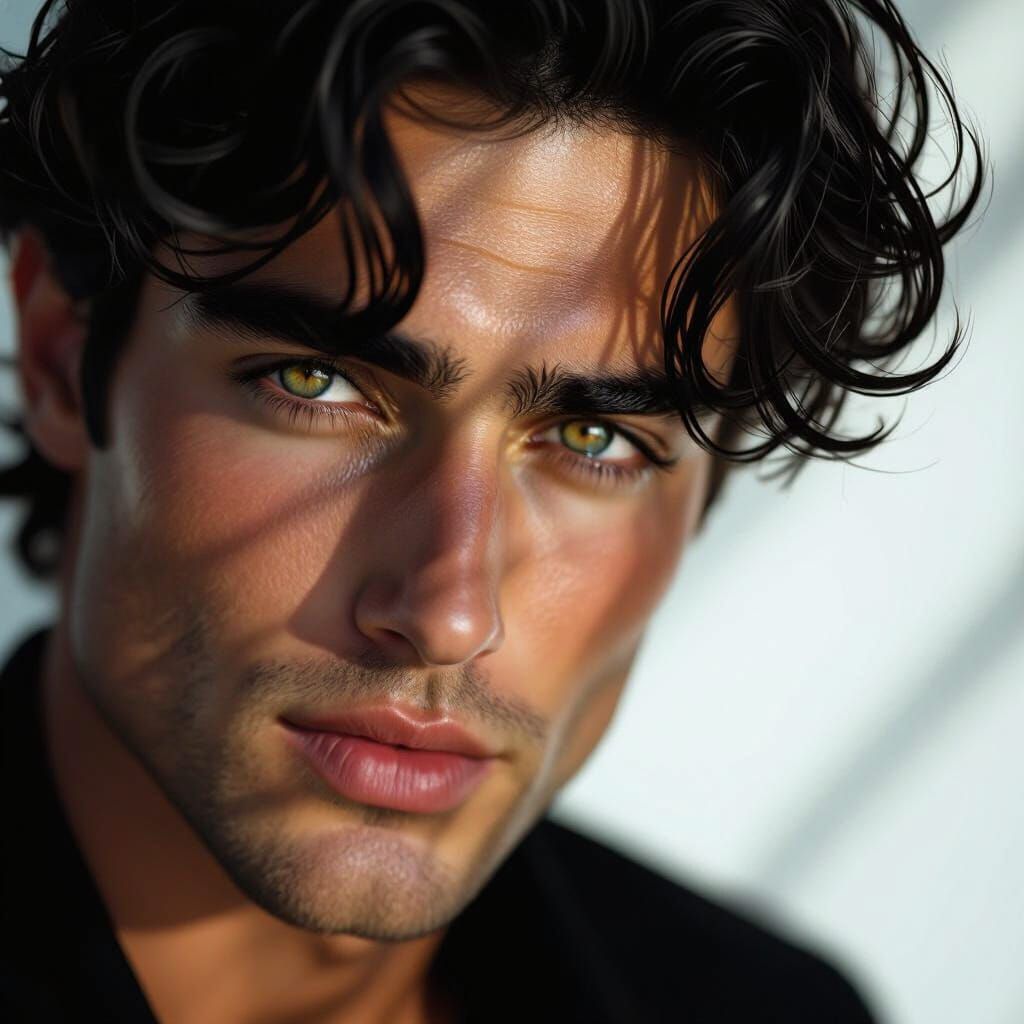 Man's Portrait with Dramatic Lighting and Gray Streaks
