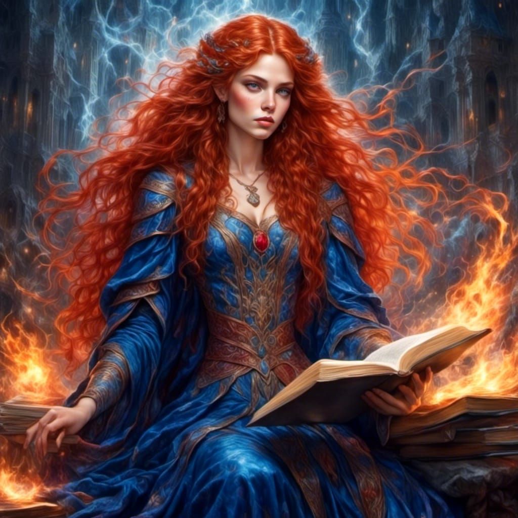 Elf Wizard with Spell Book and Lightning