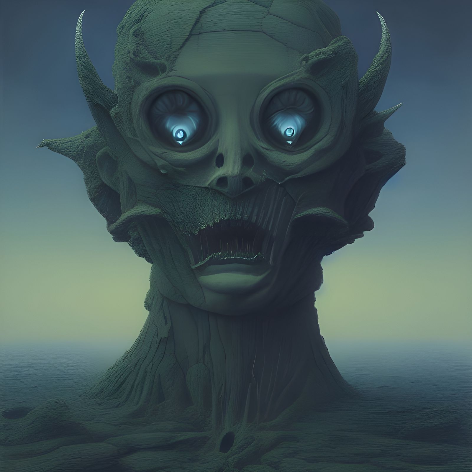 Multi-Faced Demon in Surreal Horror Style