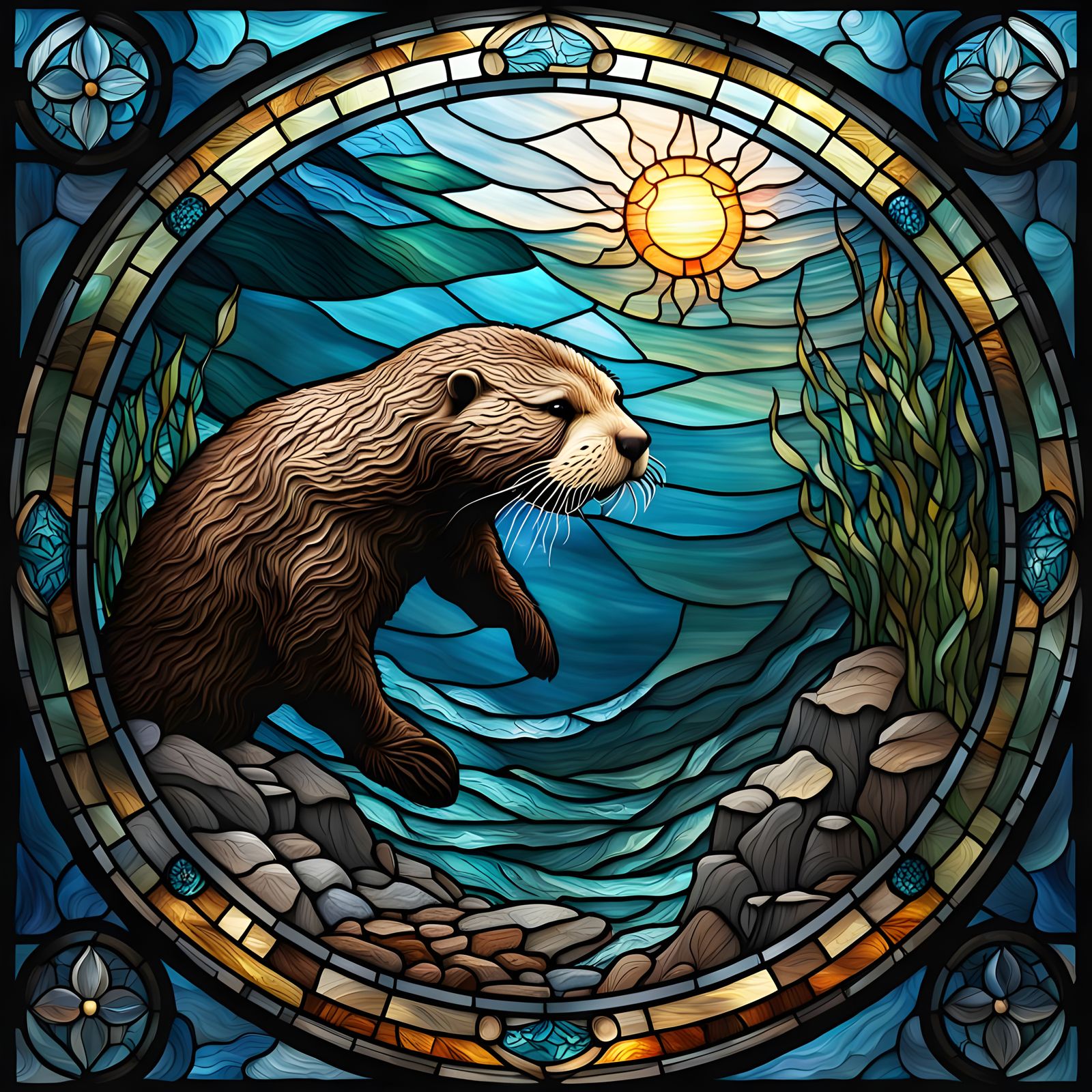 Stained glass sea otter