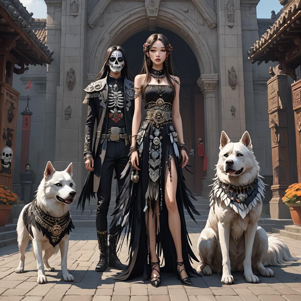 Day of the Dead Model with Guard Dogs: Anime Art