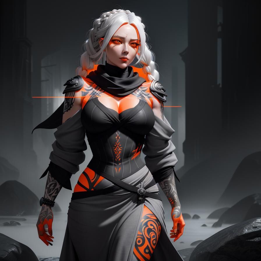 Supernatural Woman with Orange Tattoos, Hyperdetailed Art