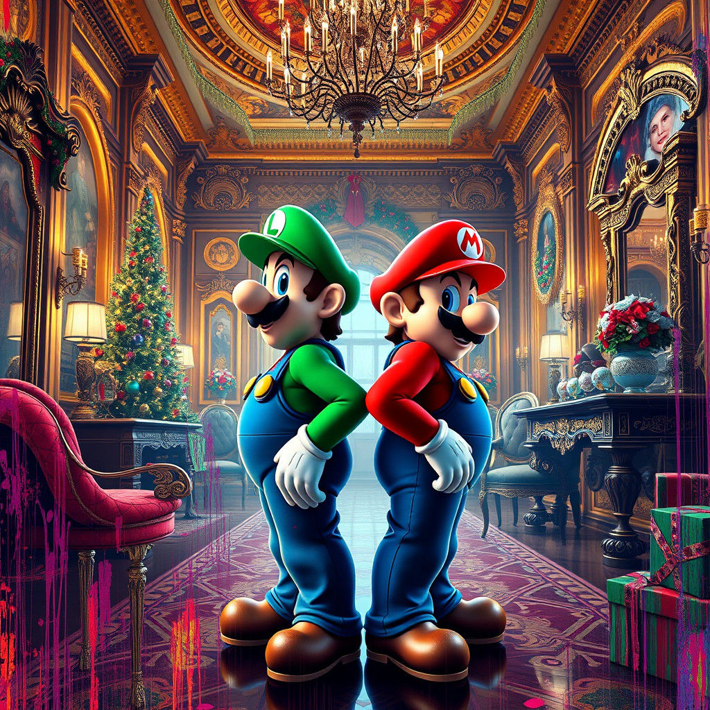 Mario Brothers Christmas Mansion in Graffiti Art Style