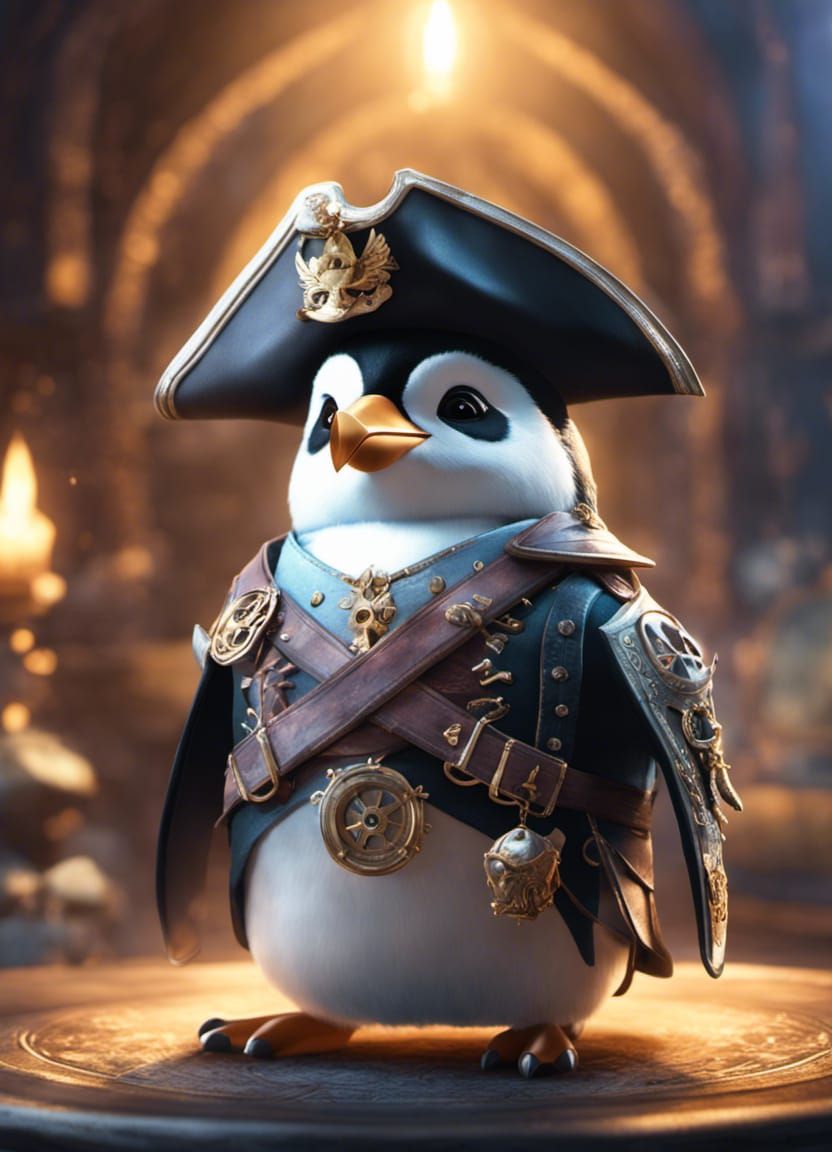 Pirate Penguin in Dreamlike Illustration