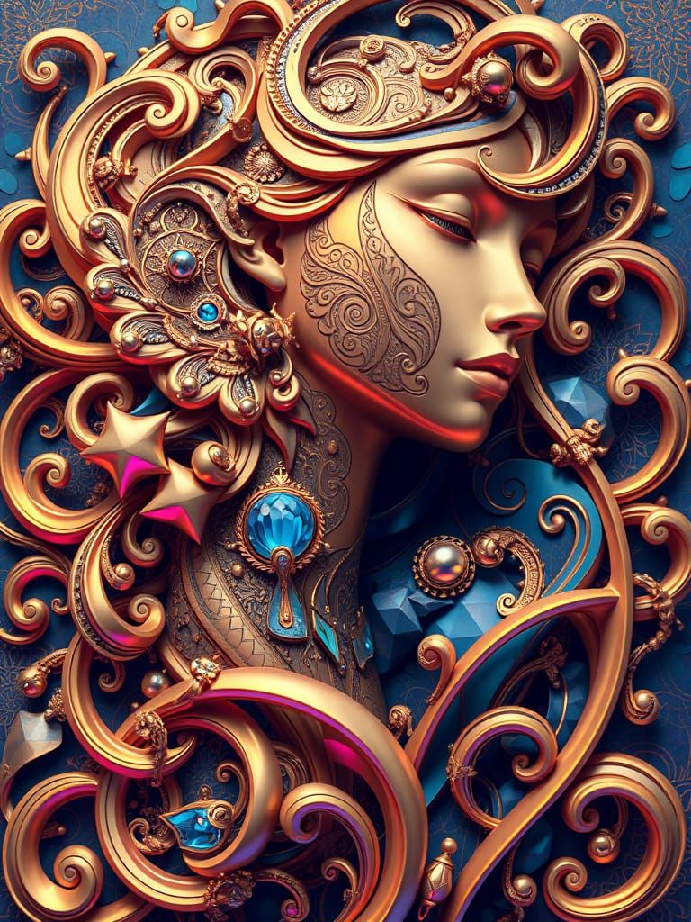 Hyperrealistic Geometric Femininity in Luxurious Metallic Hu...