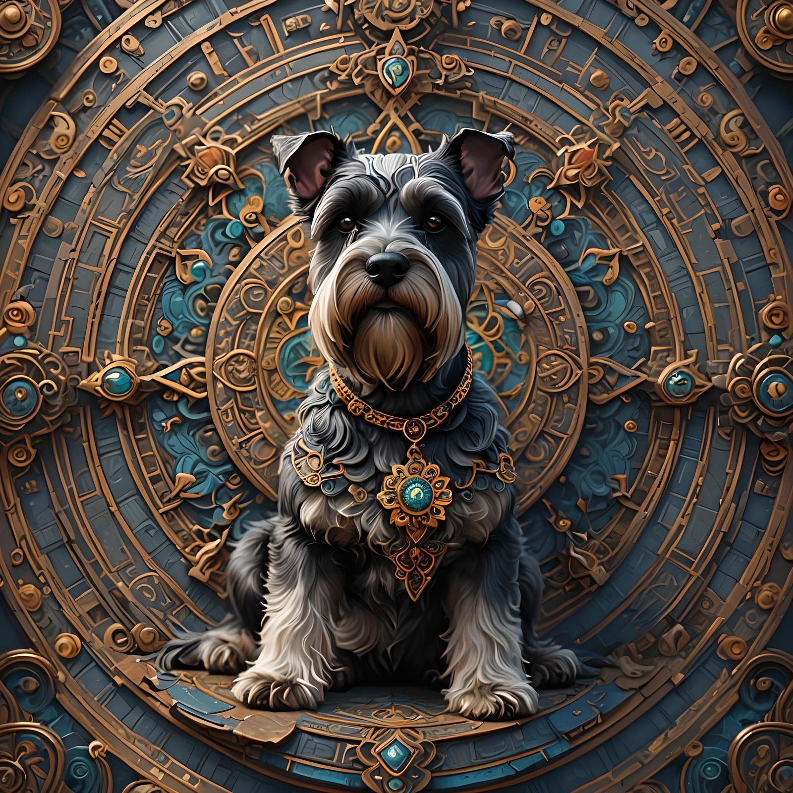 Intricate Schnauzer Mandala: Fantasy Concept Art