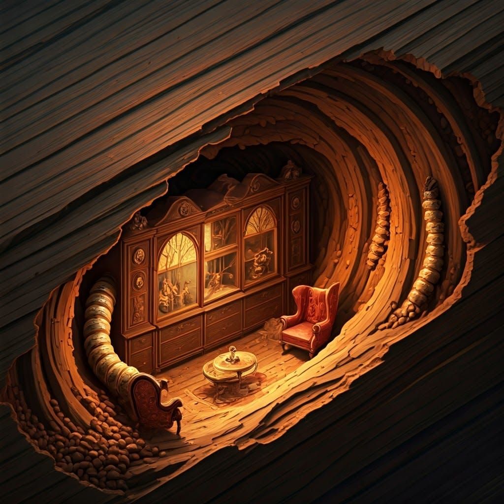 Luxurious Woodworm Mansion Inside Vintage Wooden Furniture