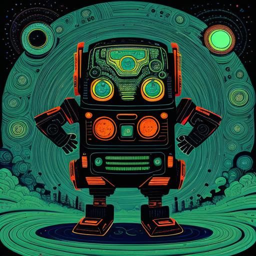 Cute Robots in Psychedelic Style