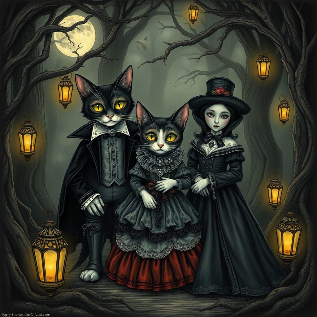 Make a cute vampire cat family.