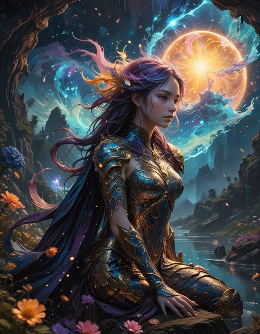 Water Shield of Ancient Magic, Glowing with Iridescent Patte...