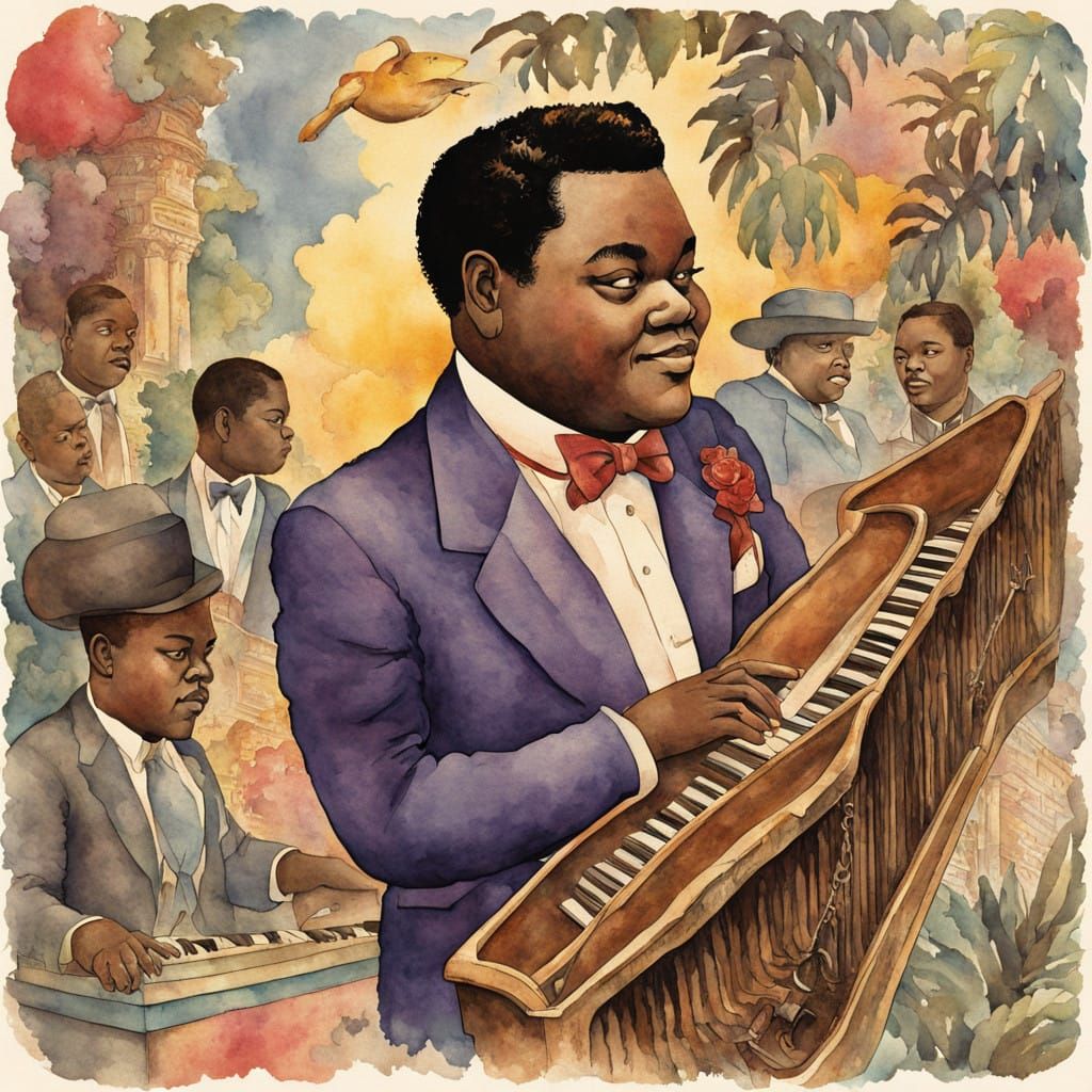 Fats Domino Stepping Out in Whimsical Watercolor