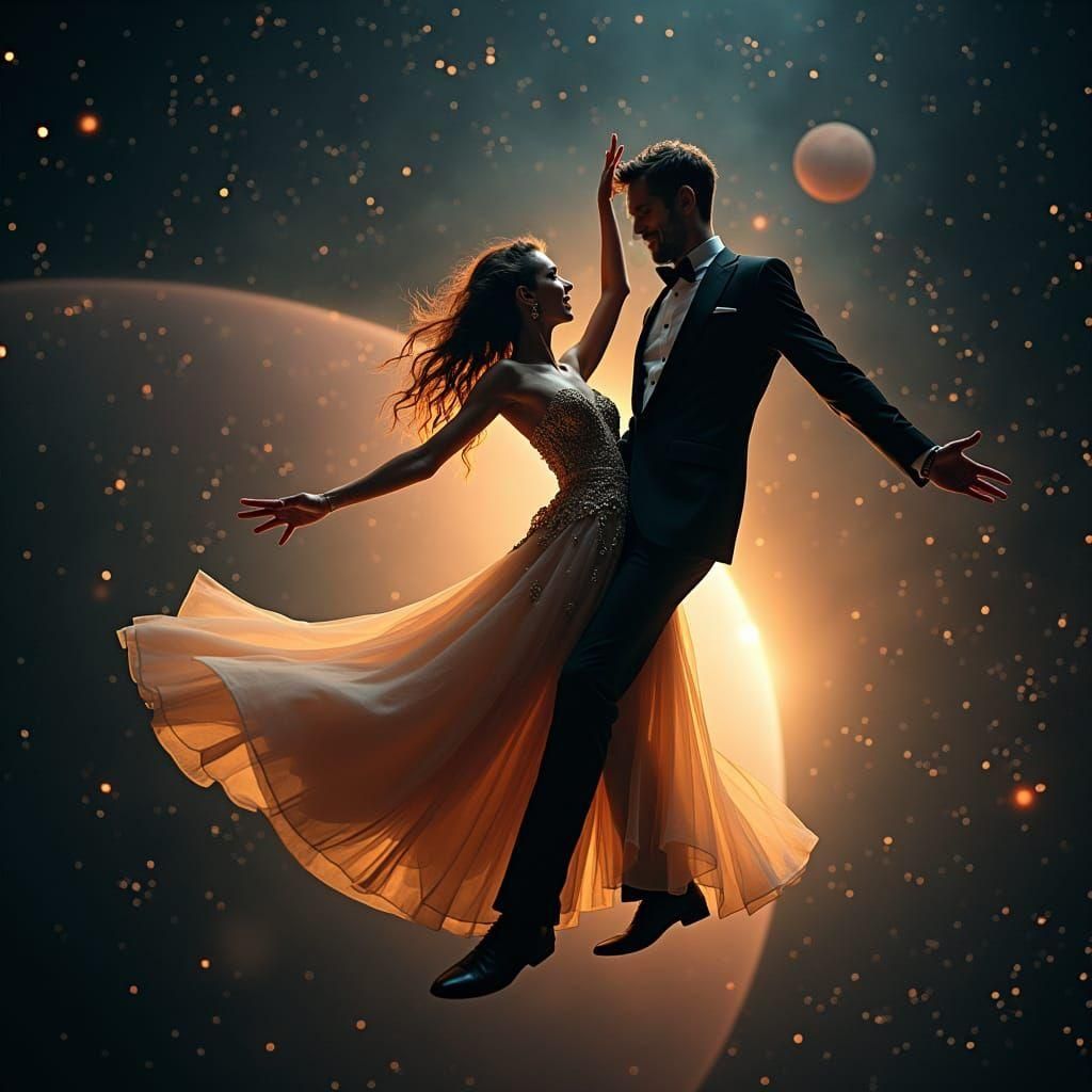 Celestial Dance: Lovers Illuminated in Space