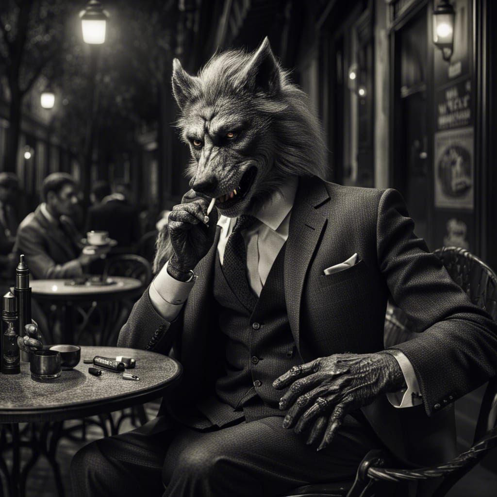 Werewolf in Suit Smoking, Old Italy Aesthetic