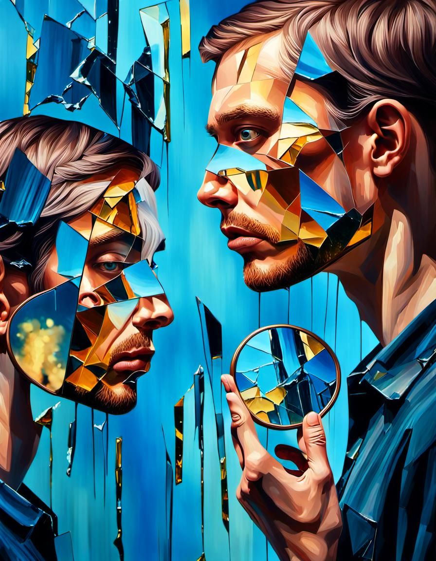 Fragmented Reflections: A Surreal Oil Painting