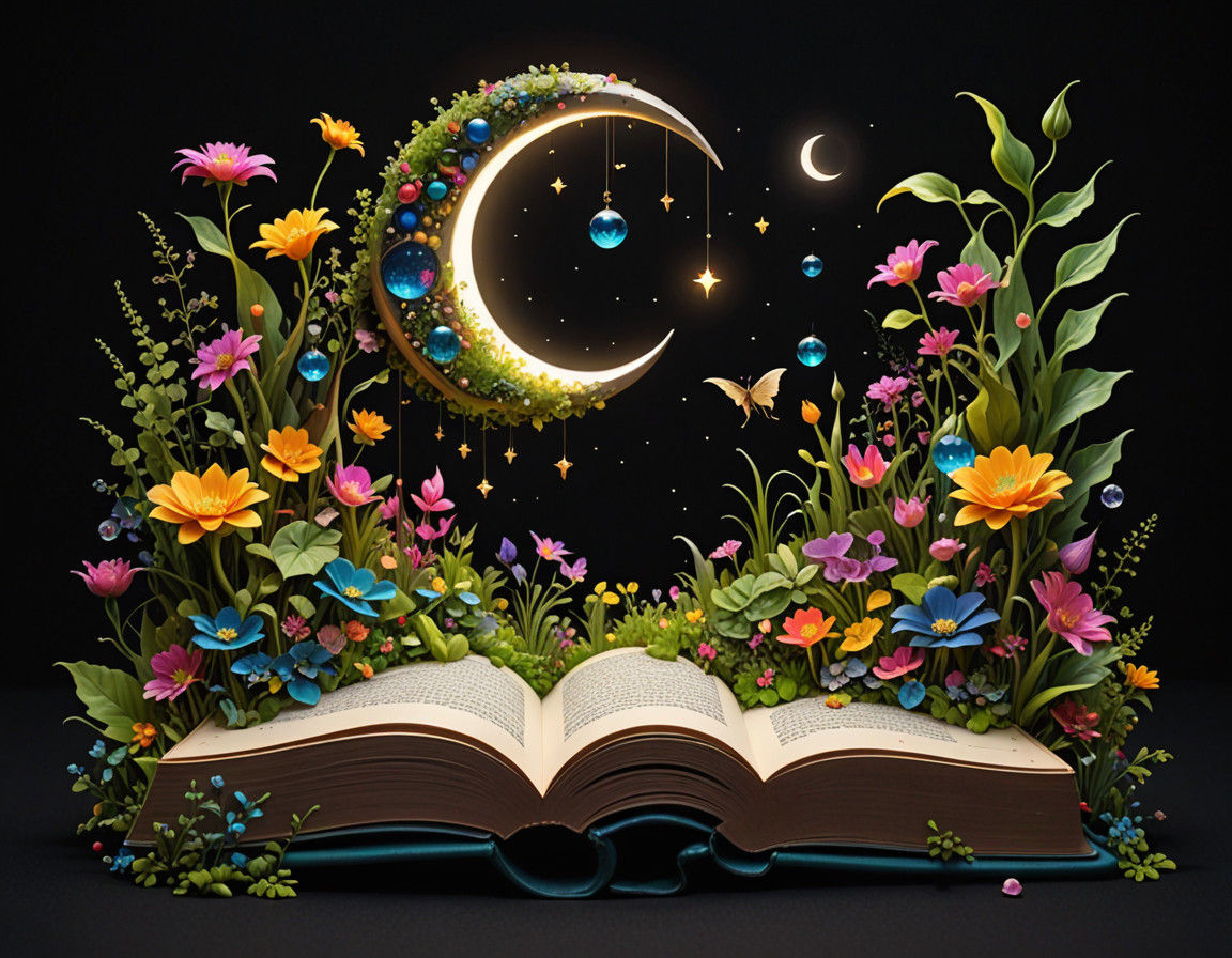 Enchanted Moonlit Garden Scene in Vibrant Digital Art