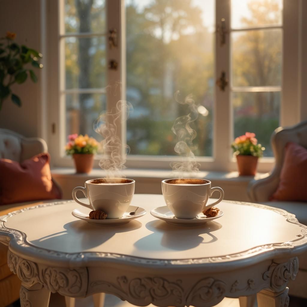 Cozy Morning: Coffee and Croissants in Warm Light