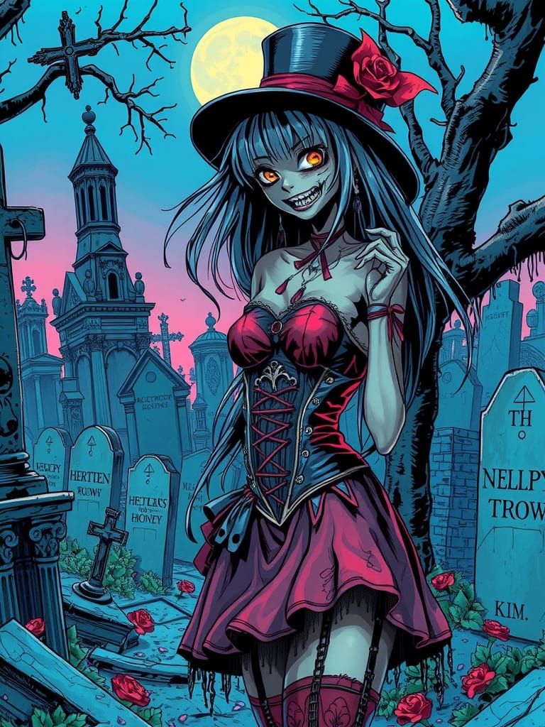 Ethereal Zombie Maiden Haunts Forgotten Cemetery