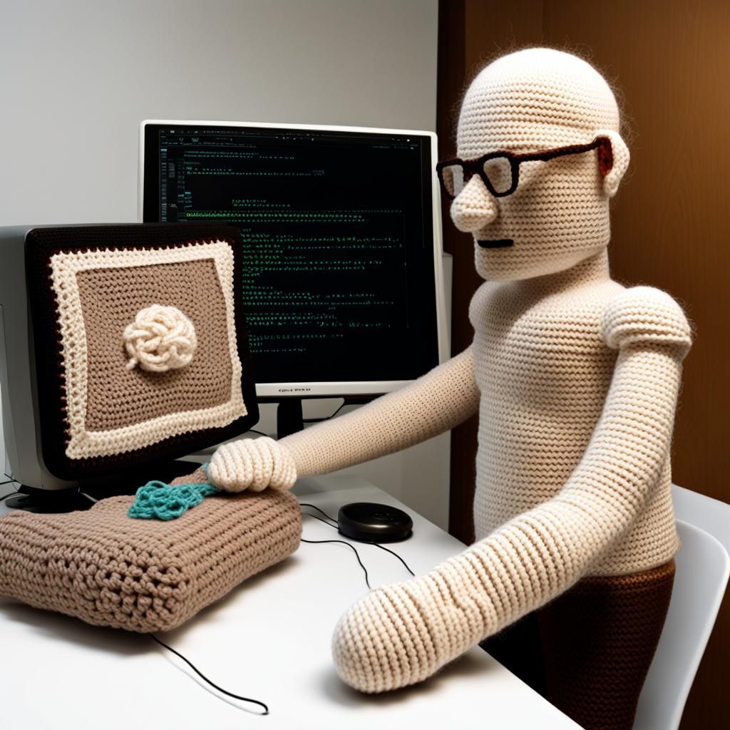 Crocheted Professor with Crocheted Computer