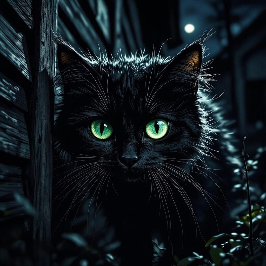 Black Alley Cat in Shadows, Creepy Tenebrism Style