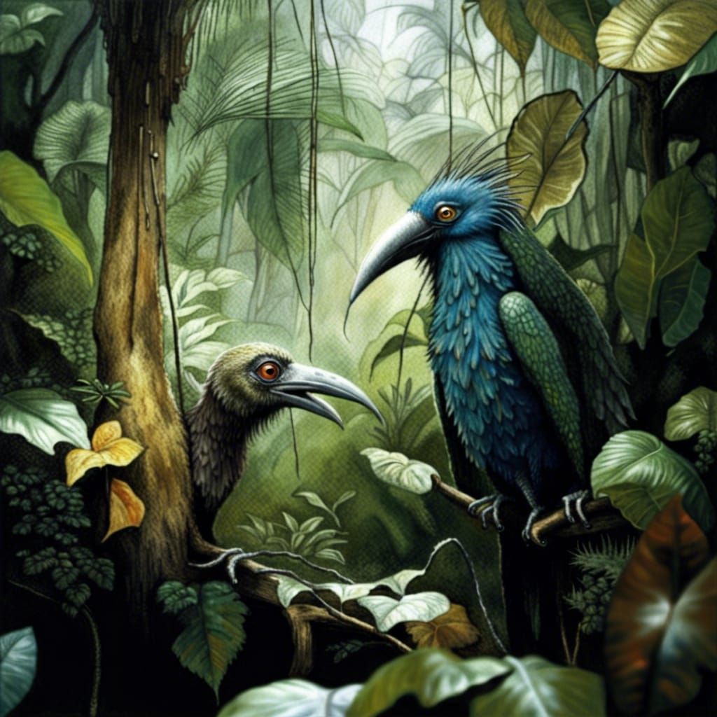 Giant Bird Hiding in Jungle: Photorealistic Masterpiece