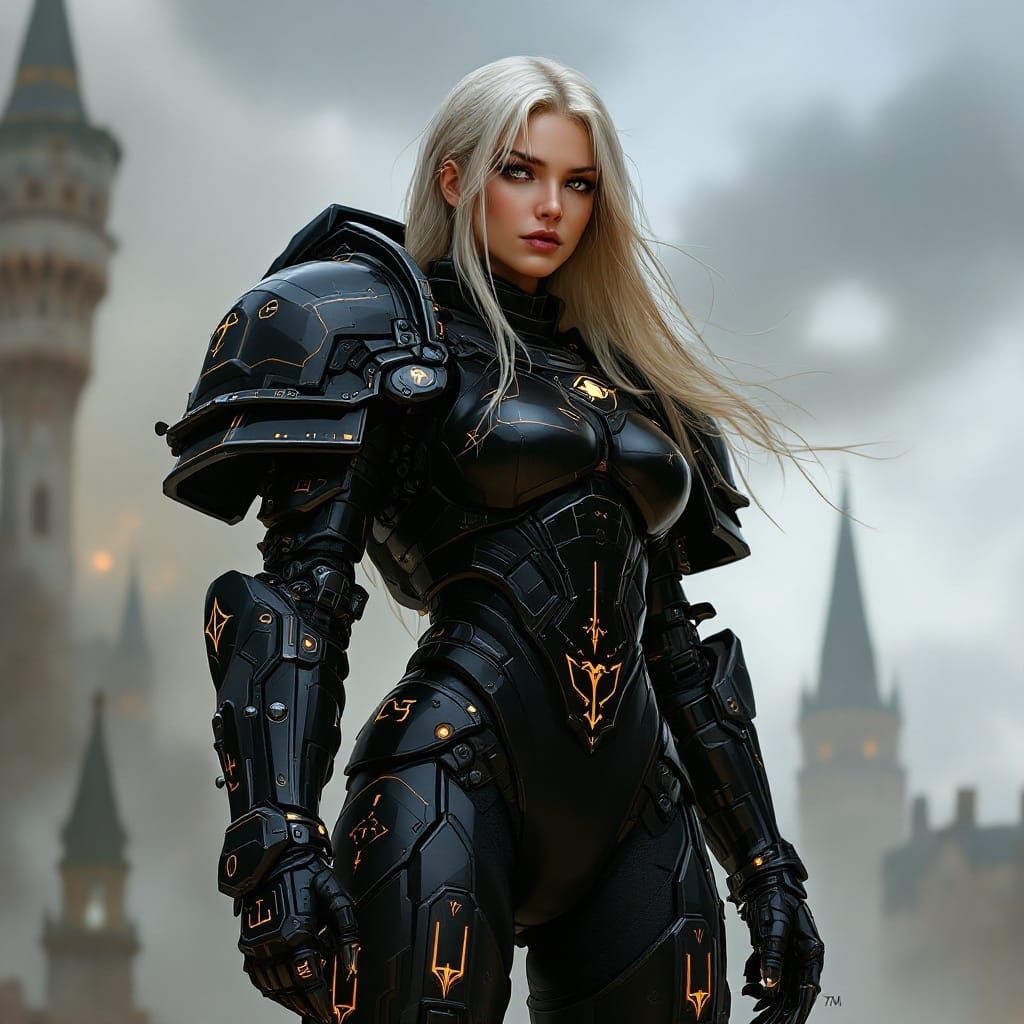 Gothic Sci-Fi Goddess in Warhammer 40k Power Armor