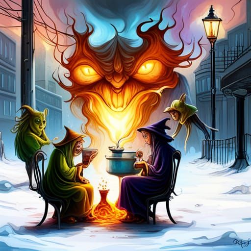 Witches Mixing Potions in Graffiti Art Style