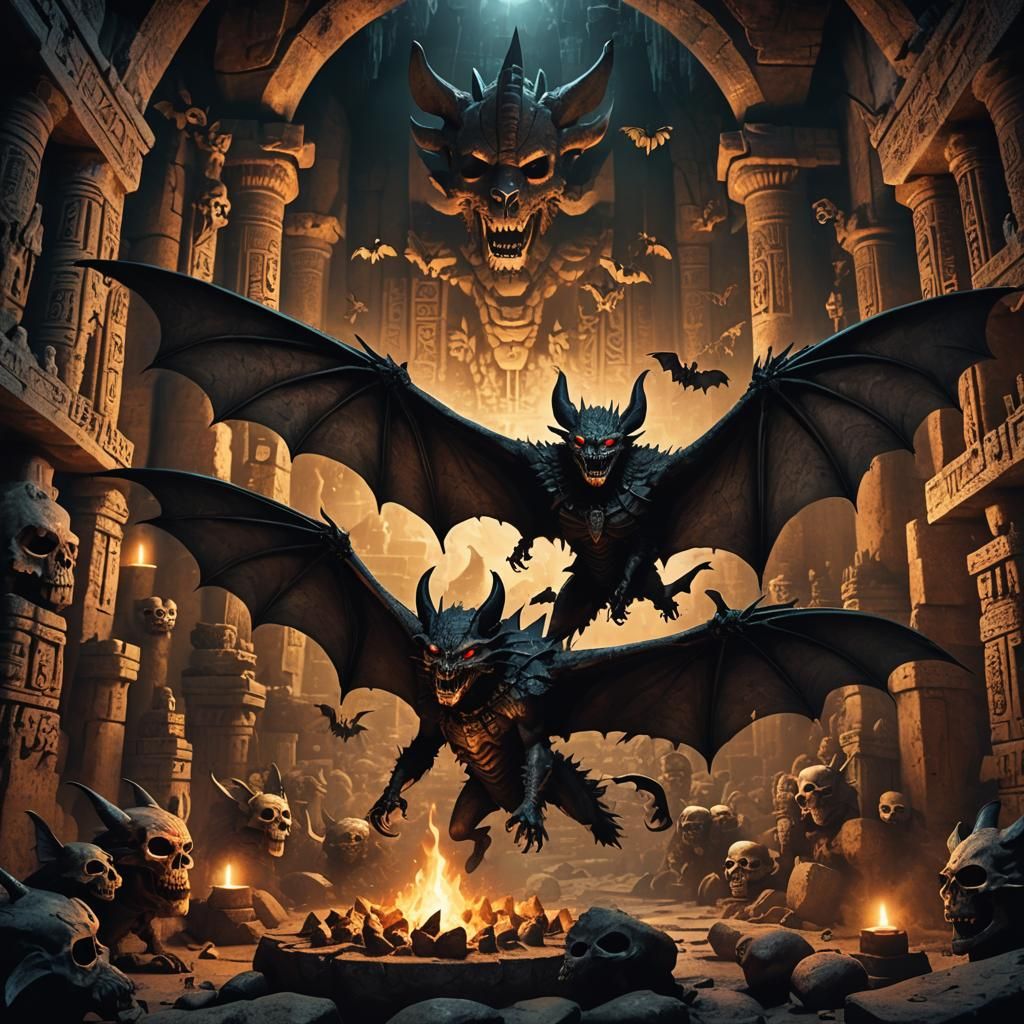 Ethereal Mayan Underworld Temple in Dark Fantasy Style