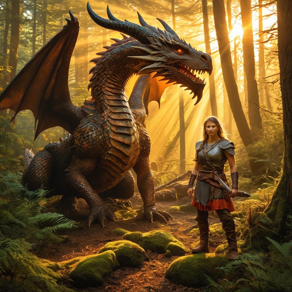 Viking Warrior and Dragon Pet in Fauvist Photo