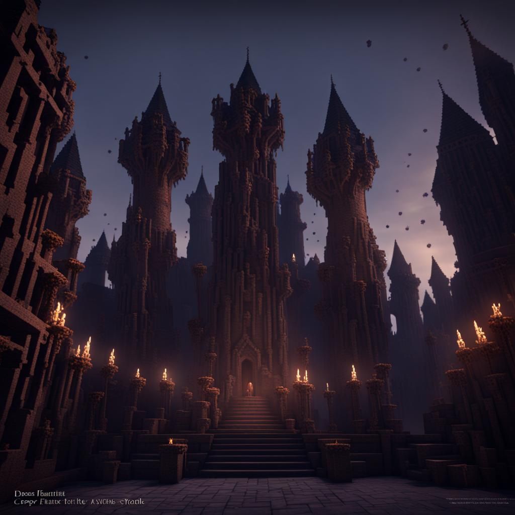 Eerie Dark Minecraft Castle Towers at Night