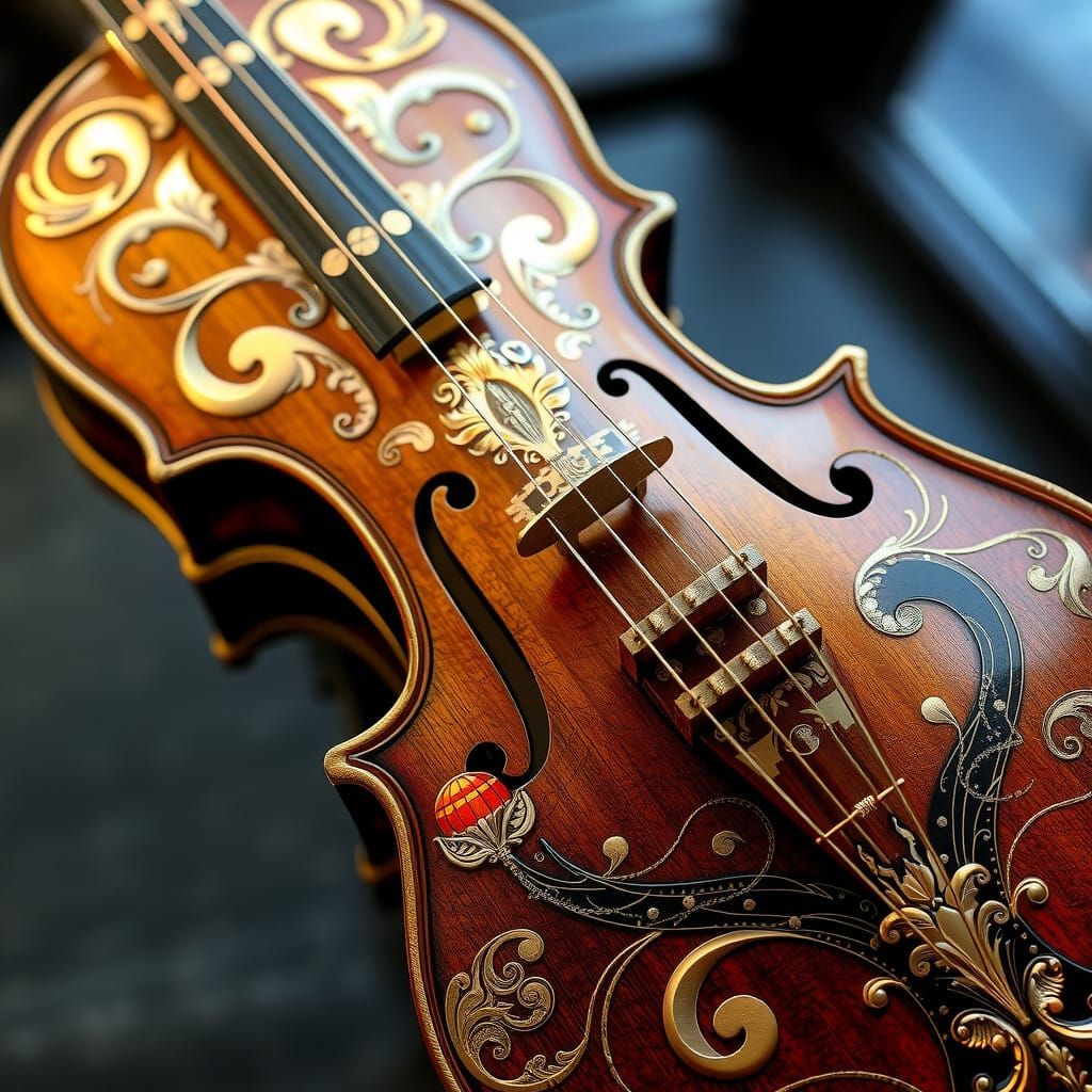 Elegant Art Nouveau Violin with Silver and Gold Accents
