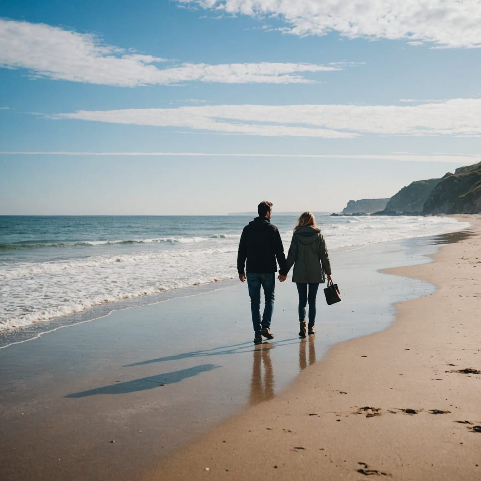Romantic Couple Walking on a Beach