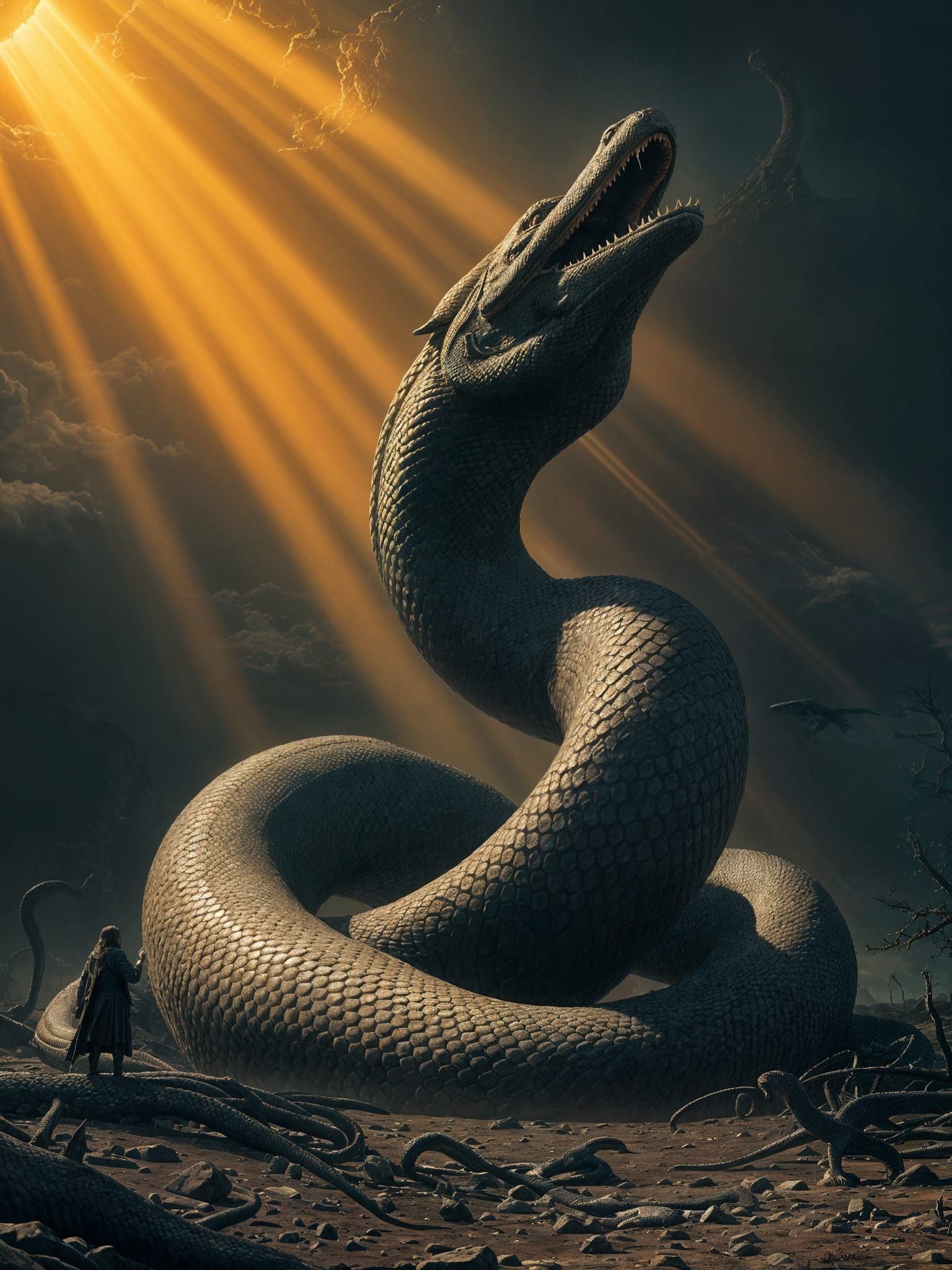 Epic Scene of Jörmungandr, the Fierce Cobra, in a Hyperdetai...