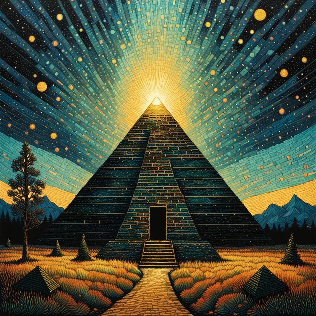Obsidian Pyramid Radiating Light: A Cosmic Dreamscape