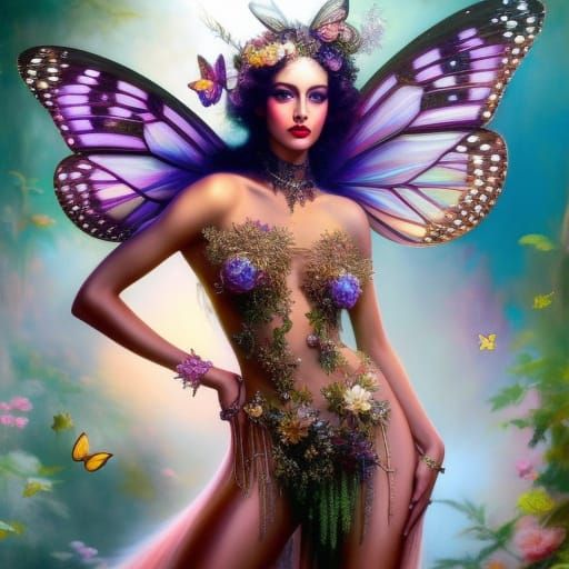 Enchanted Girl with Butterfly Hat Portrait
