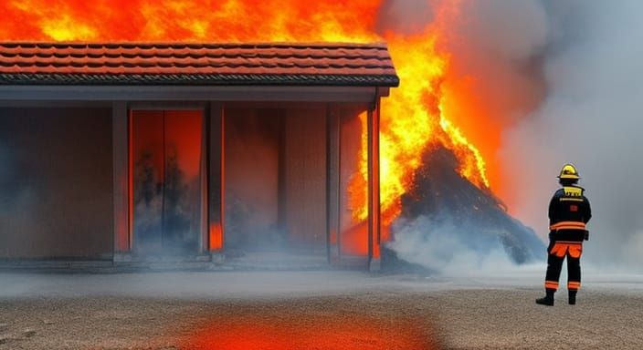 Firefighter in Burning House: 8K 3D Movie Poster