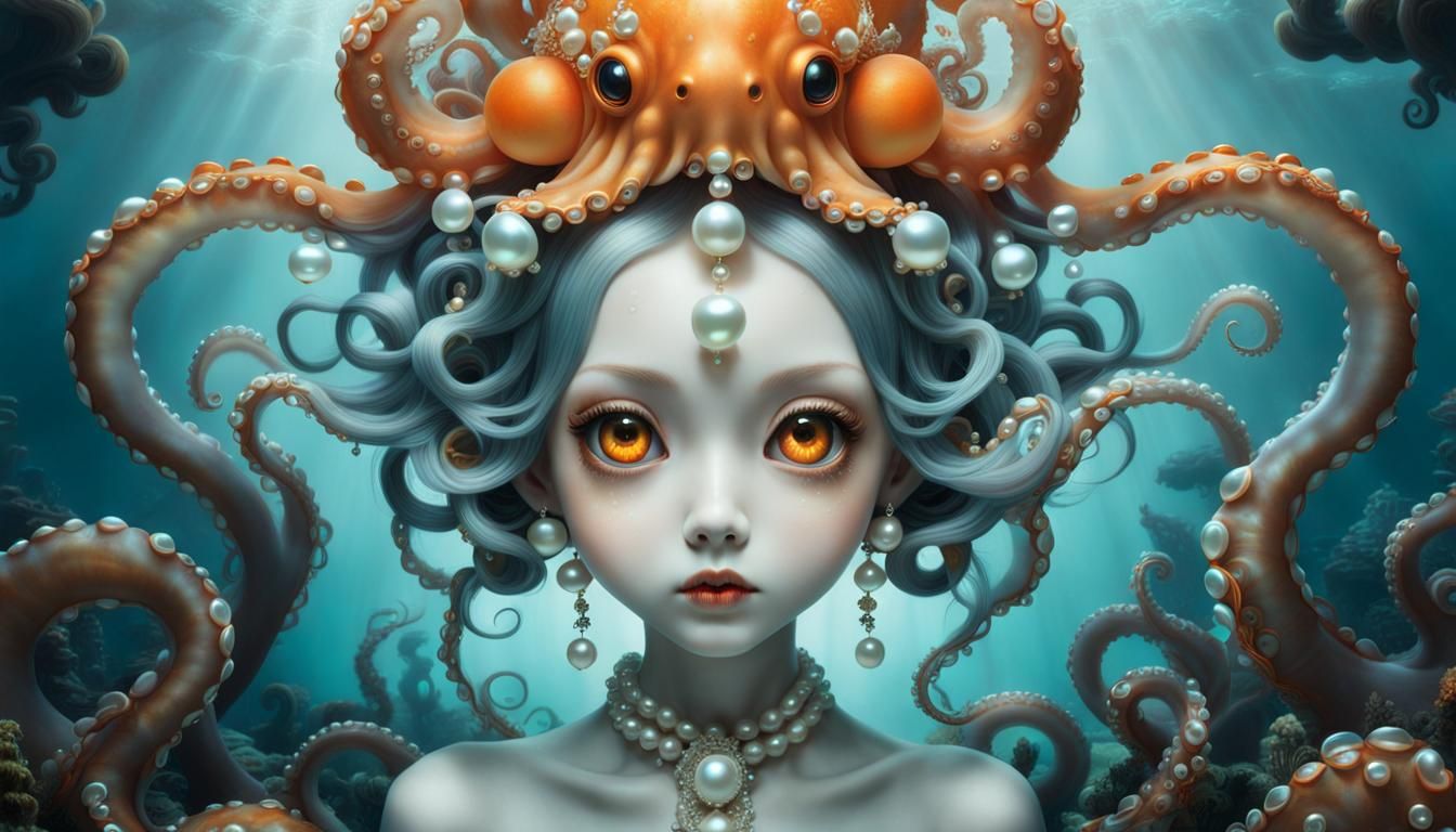 Ethereal Ghost Octopus with Coral Headdress