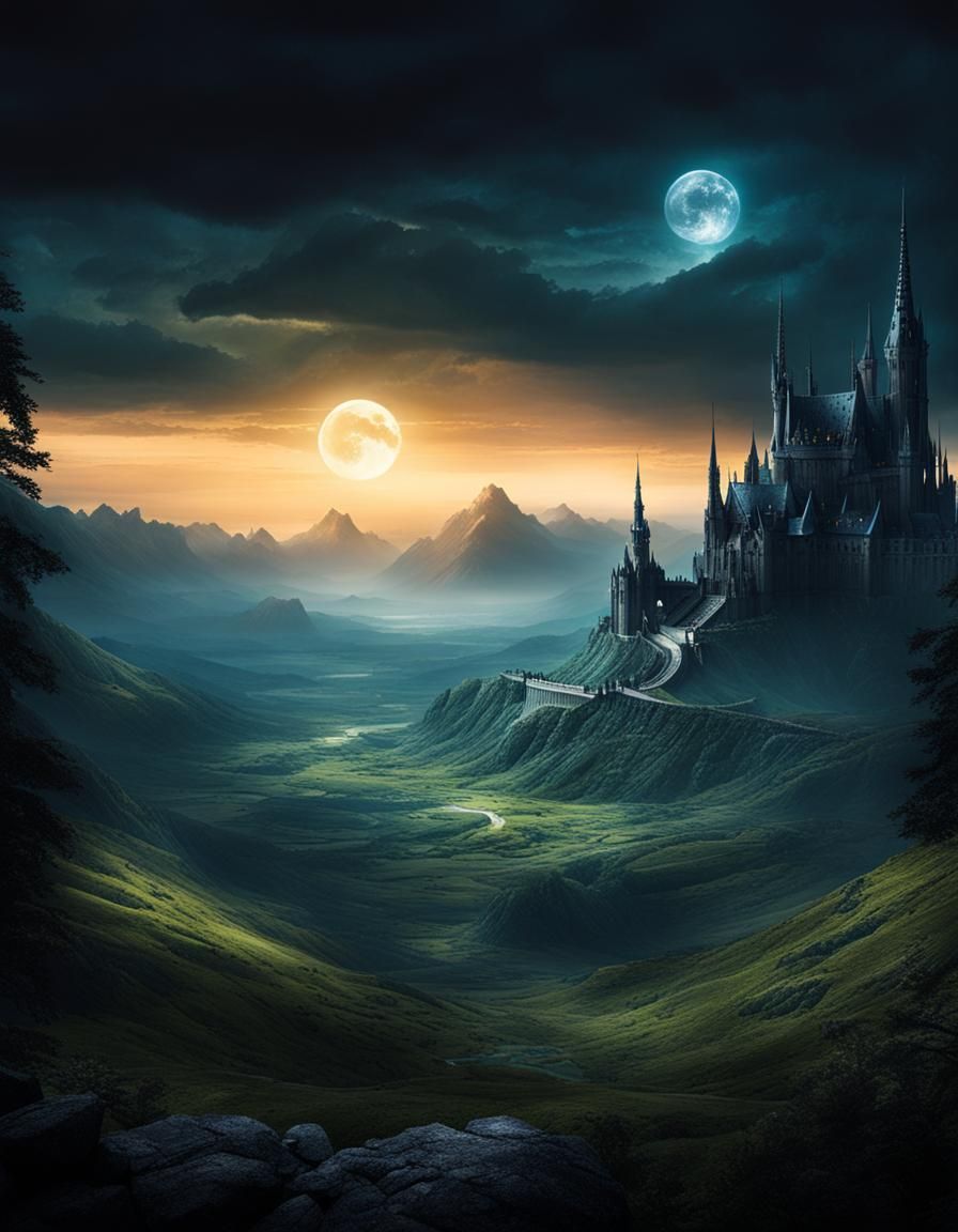 Dark Magical World with Monster in Landscape
