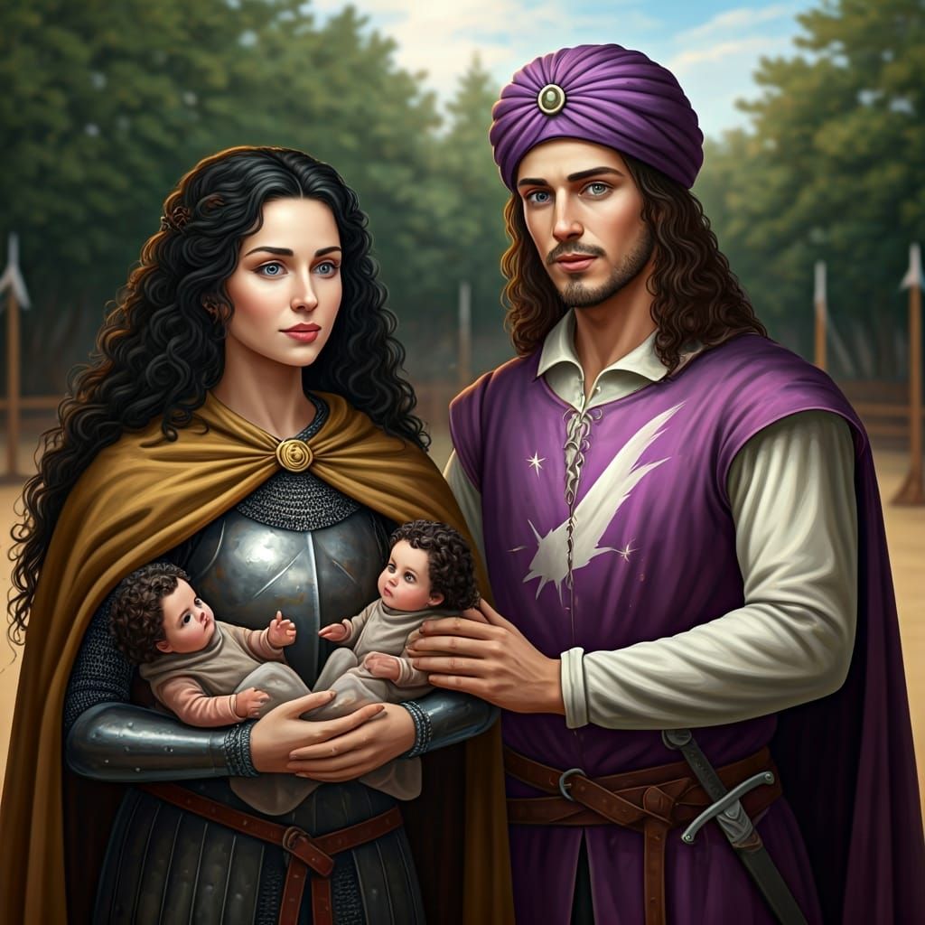 Medieval Princess with Husband and Twins: Abstract Art